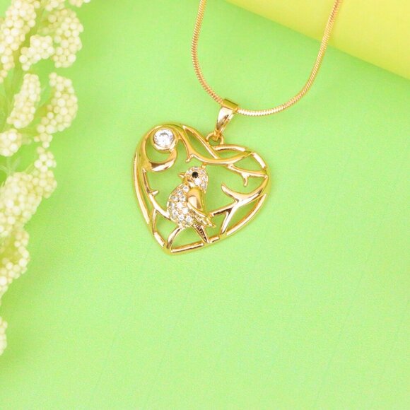 "Heart Shaped Rose Gold Pendant with Bird and Branch Design, XPPT1297 - Picture 3 of 12